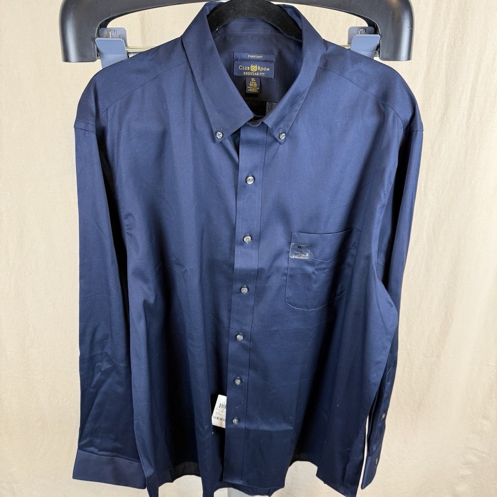 Club Room Men's‎ XL Navy Pinpoint Cotton Button Down NWT